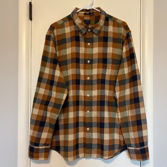 J. Crew #AZ835 Men's L/S Brown Buffalo Check Flannel Button-Front Shirt XXL/2XL - Picture 1 of 9